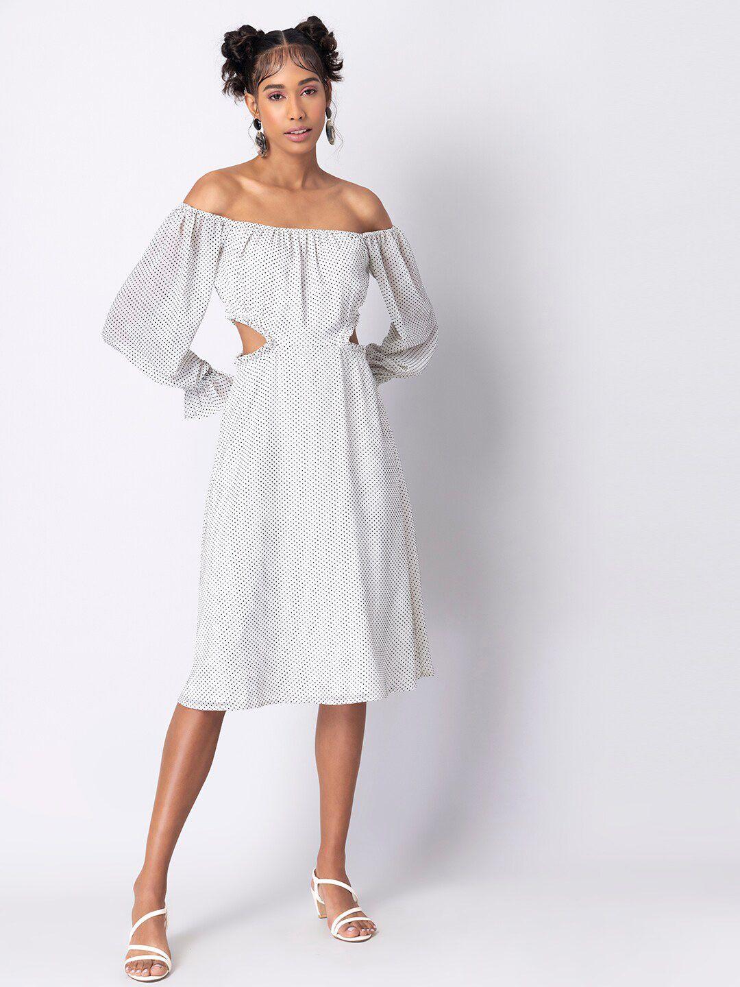 faballey striped off-shoulder georgette a-line midi dress