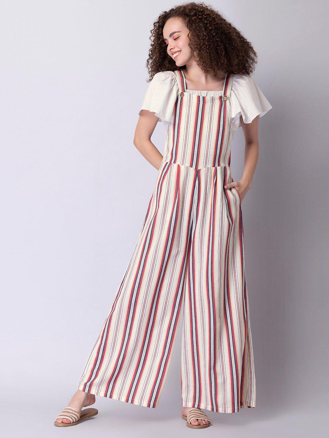 faballey striped pure cotton sleeveless basic jumpsuit