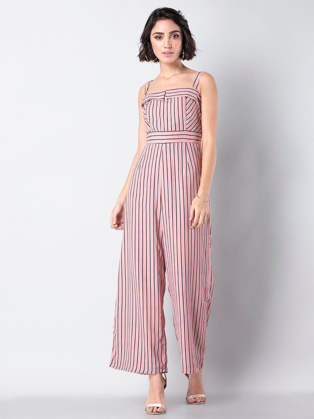 faballey striped shoulder straps jumpsuit