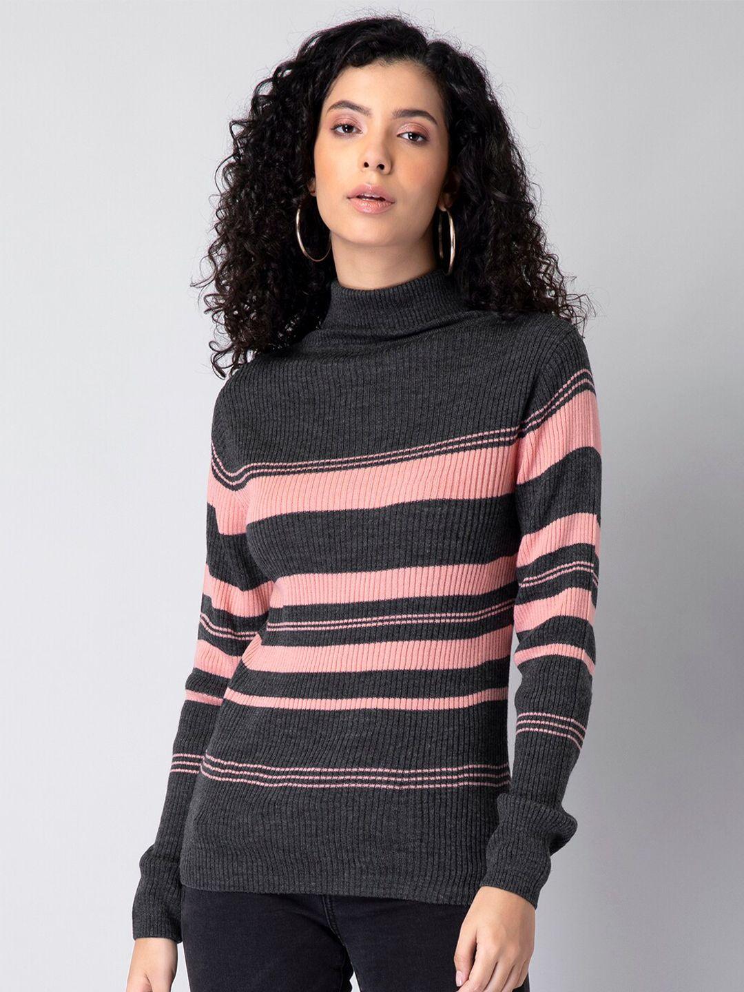 faballey striped turtle neck acrylic pullover