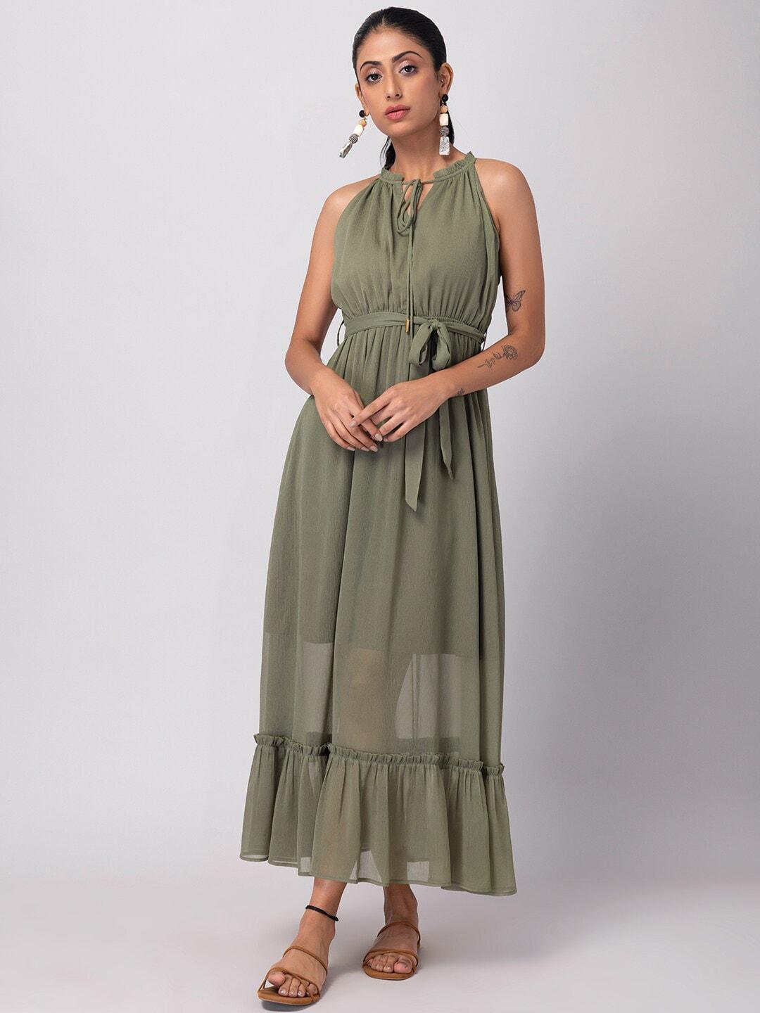 faballey tie-up neck georgette maxi dress