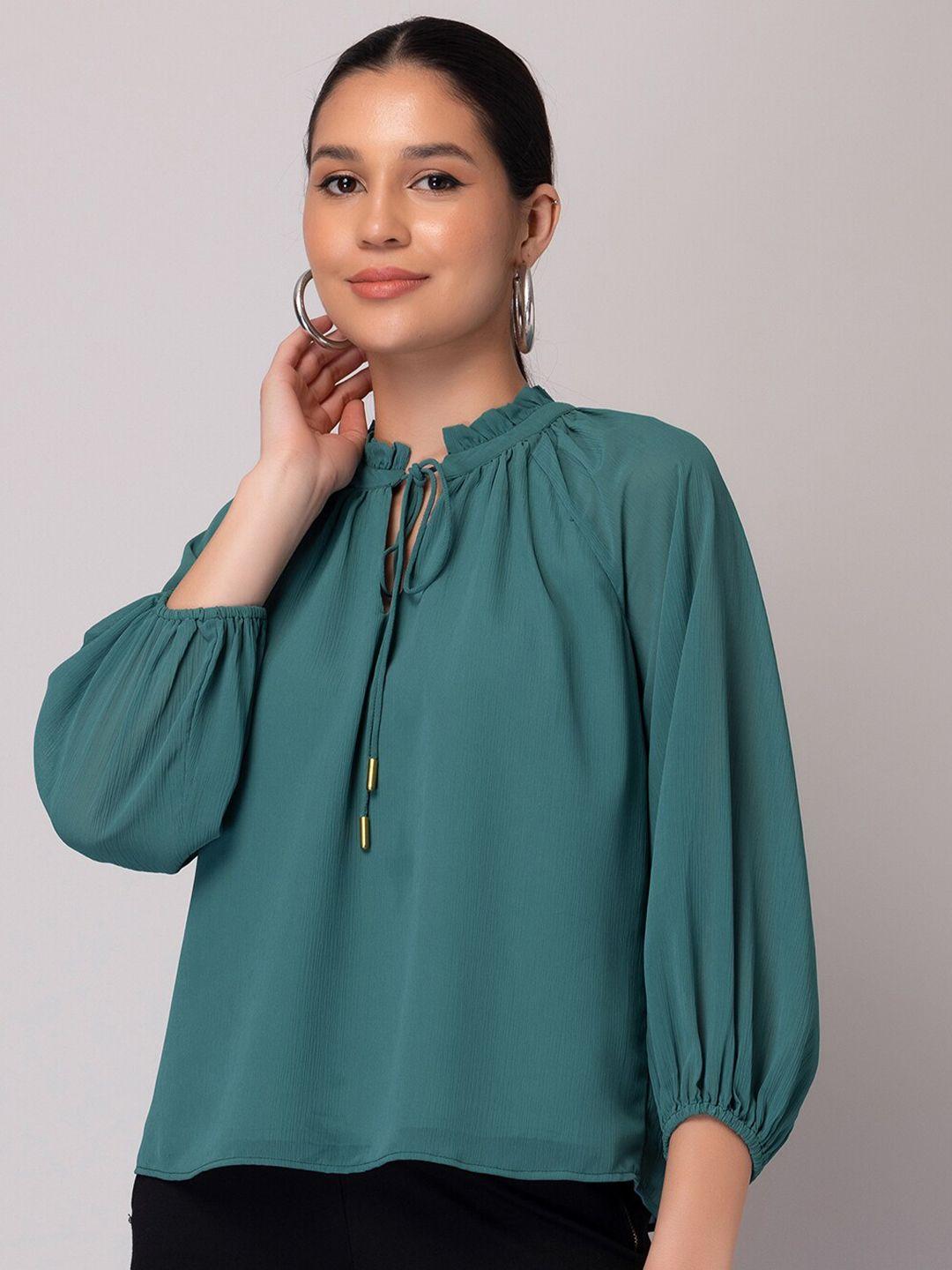 faballey tie-up neck puff sleeve top