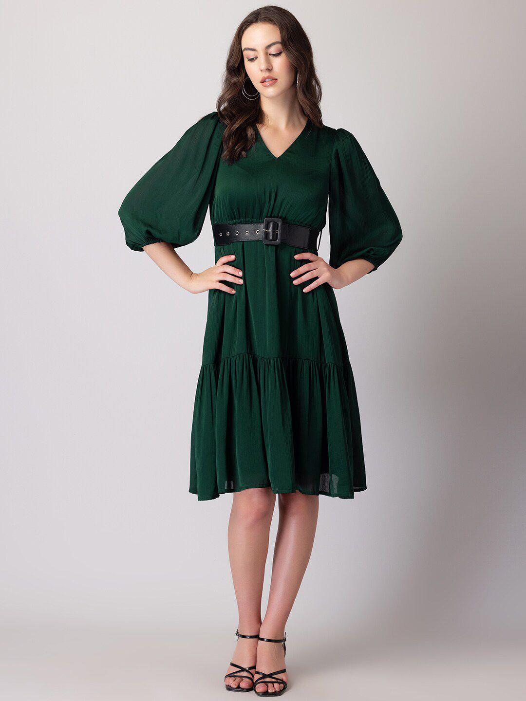 faballey tiered belted fit & flare dress