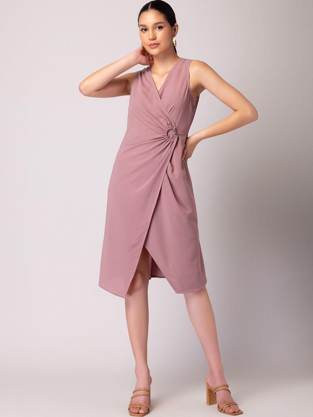 faballey v-neck crepe wrap dress