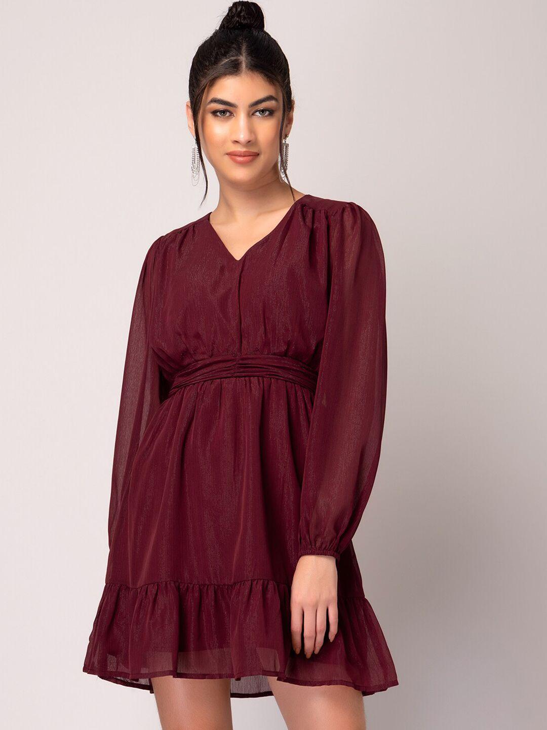 faballey v-neck puff sleeve georgette fit & flare dress