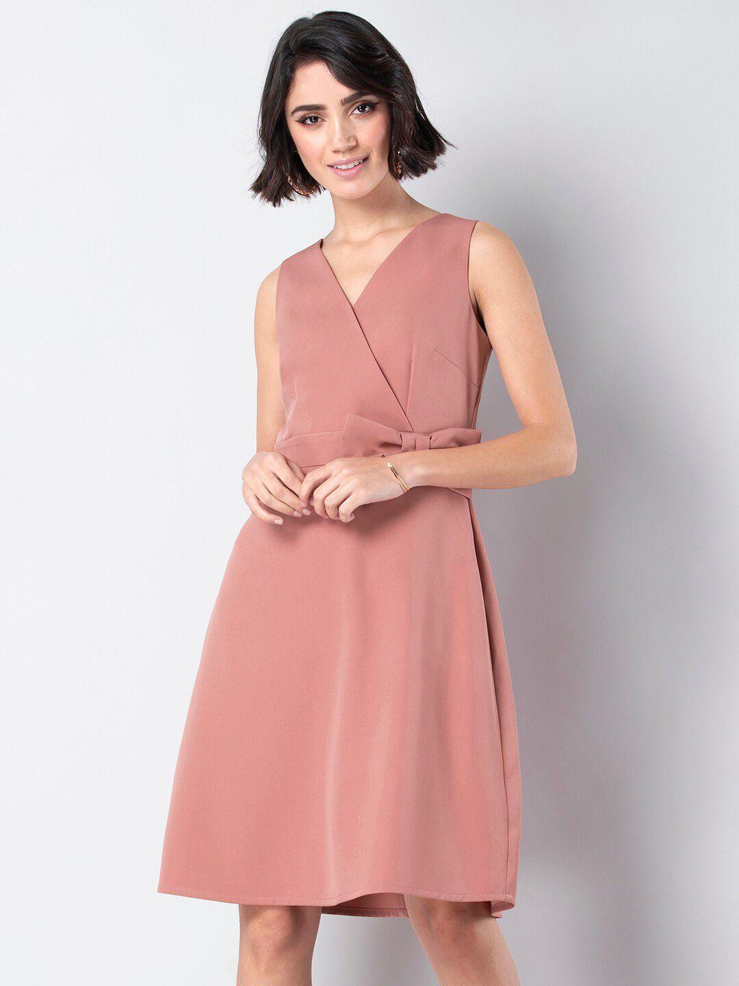 faballey v-neck sleeveless above knee length wrap dress