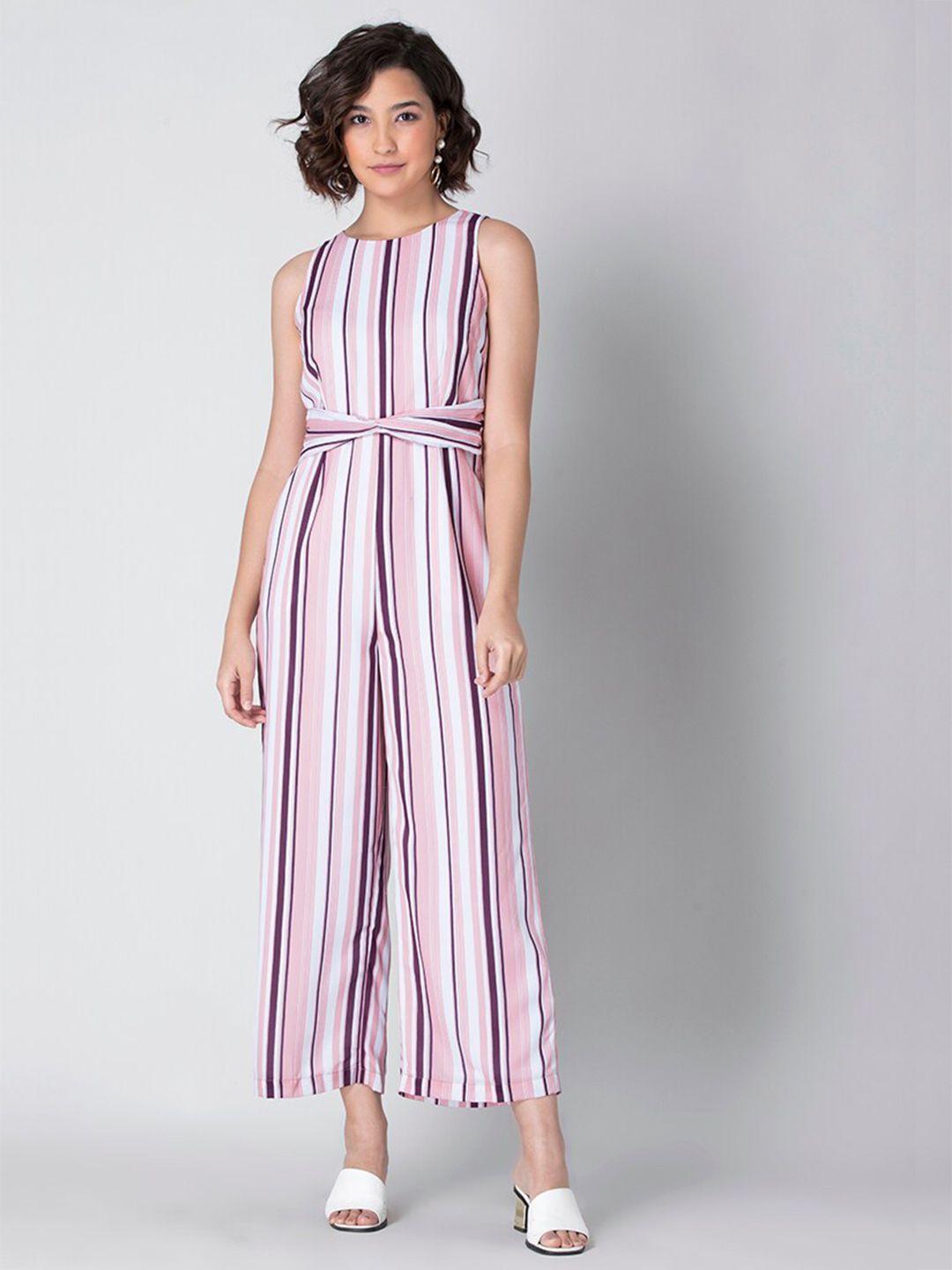 faballey white & pink striped basic jumpsuit
