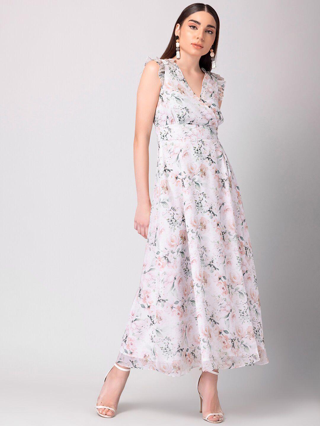 faballey white floral georgette maxi dress