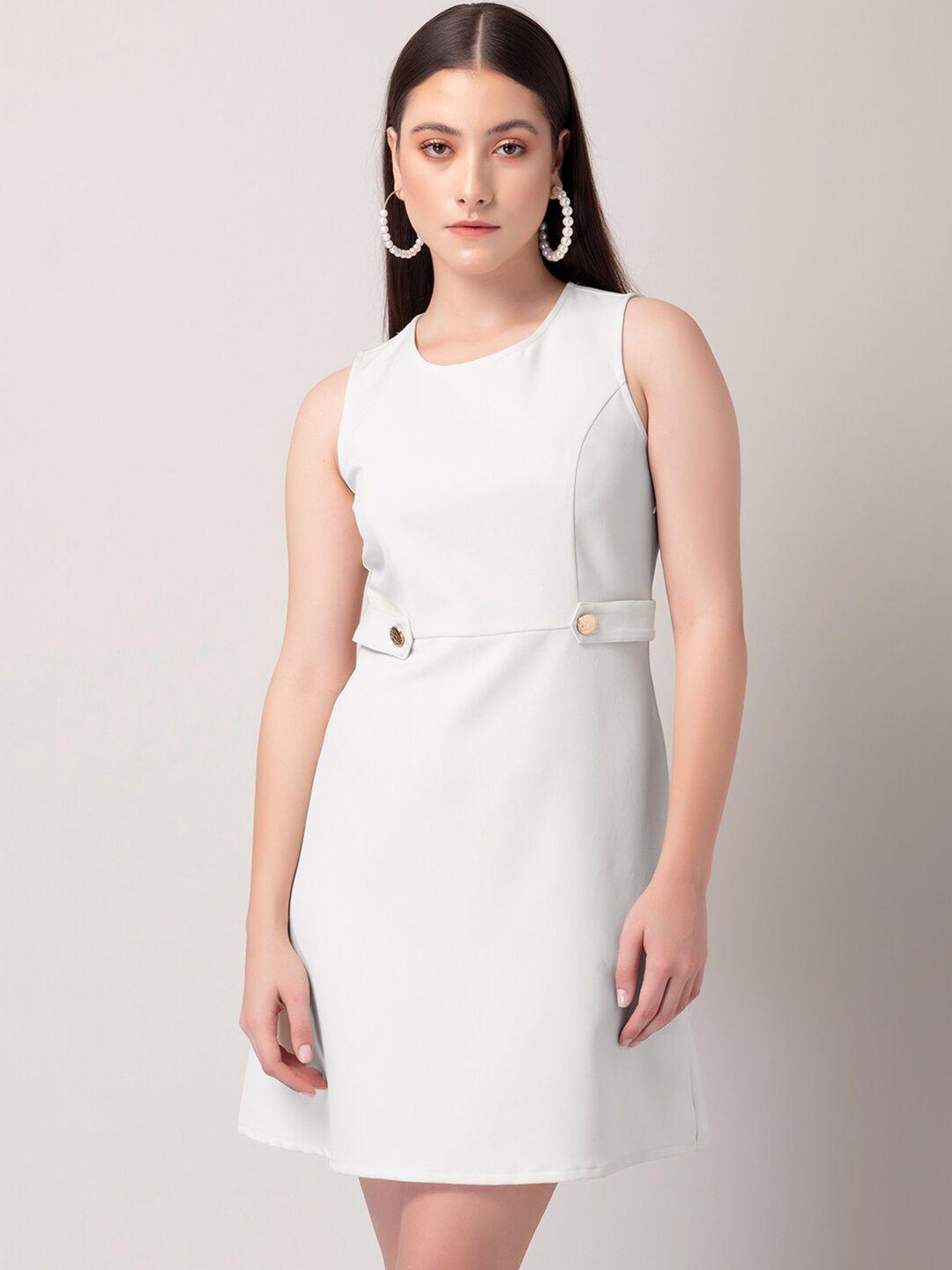 faballey white round neck sleeveless a-line dress