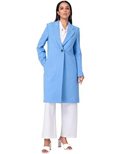 faballey women's blue felt belted longline coat (jac00633