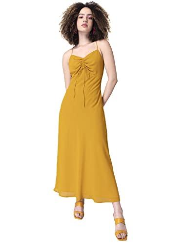 faballey women's georgette yellow noodle strap ruched maxi dress western (drs05140 s)