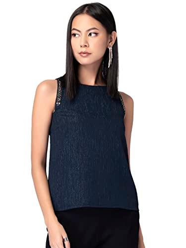 faballey women's regular fit blouse (top06274_navy blue