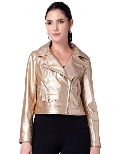 faballey women's rose gold zipper biker jacket (jac00610 s)