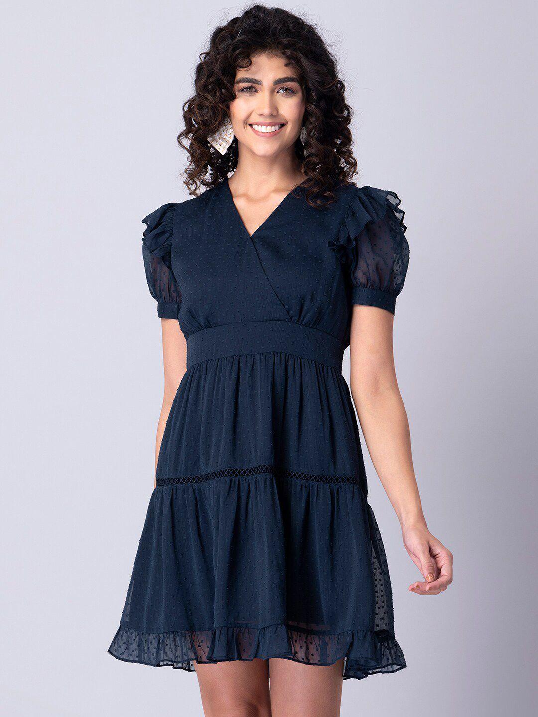 faballey women  navy blue georgette dress