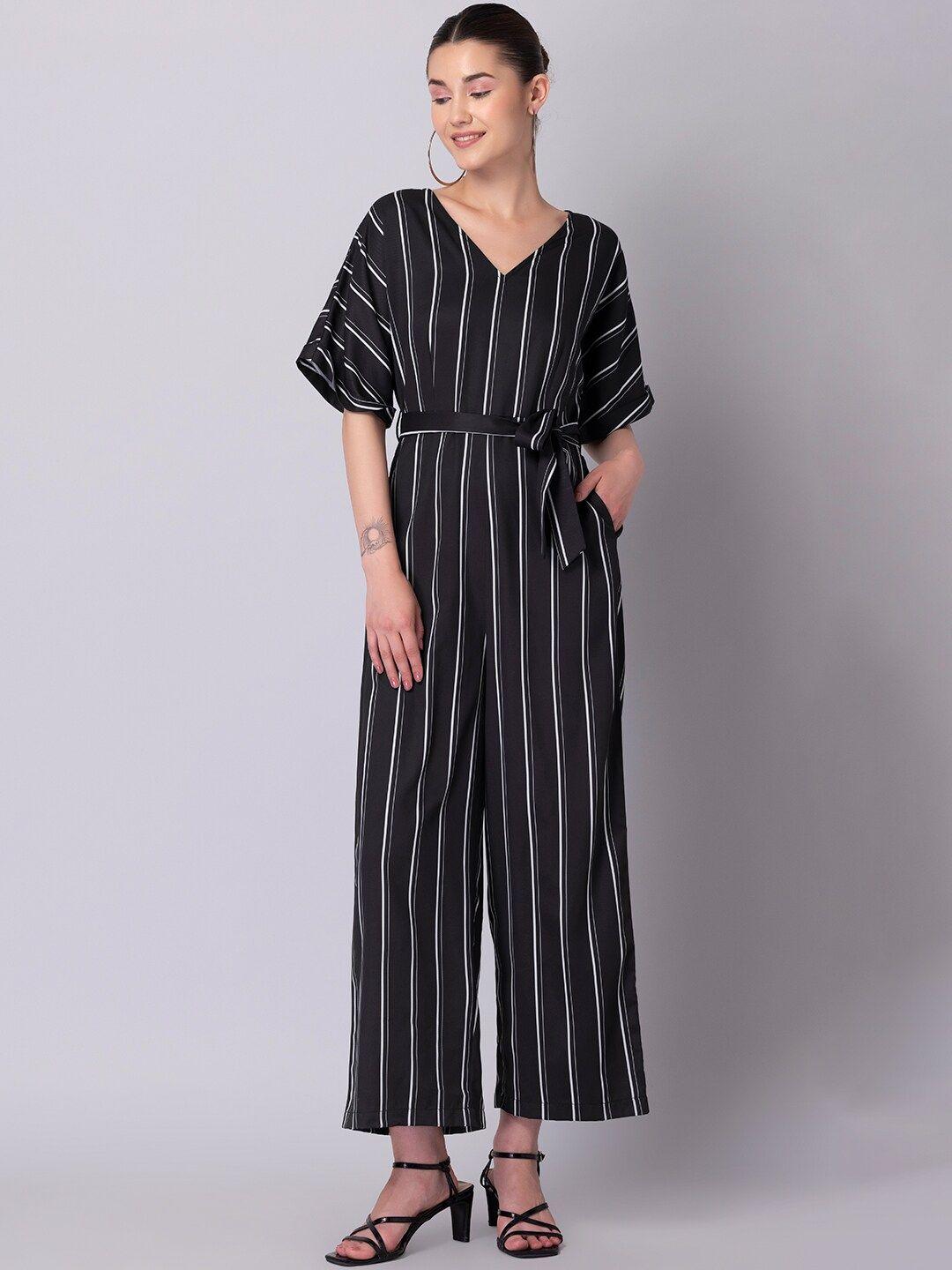 faballey women black & white striped jumpsuit