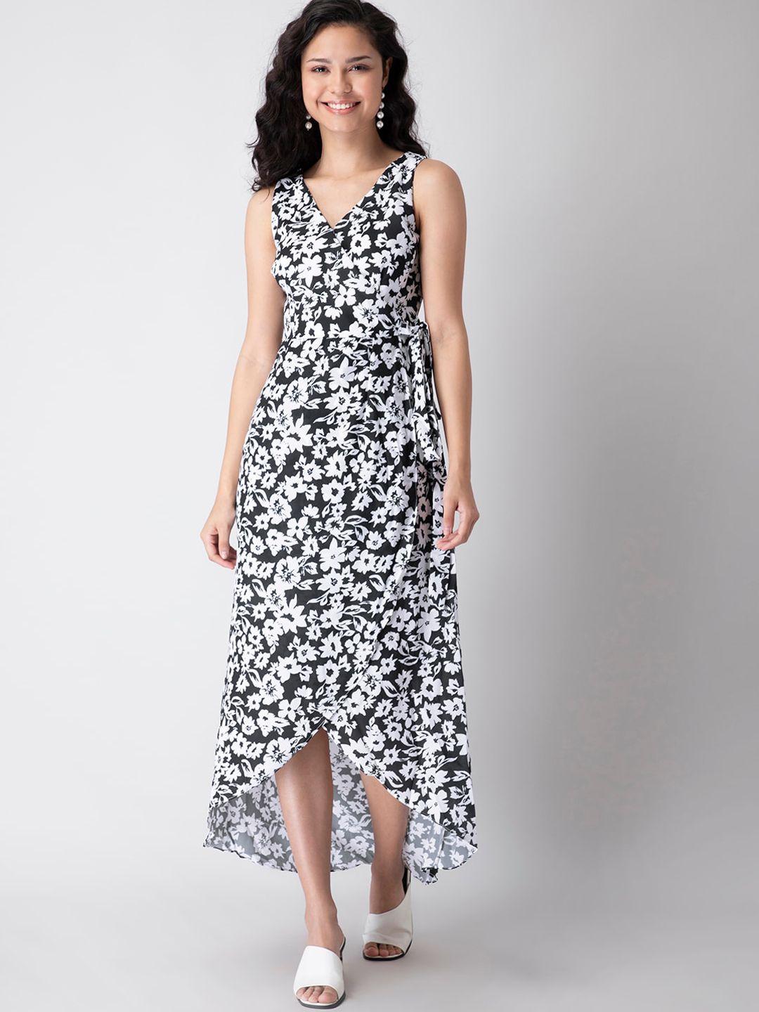 faballey women black and white floral crepe tulip maxi dress