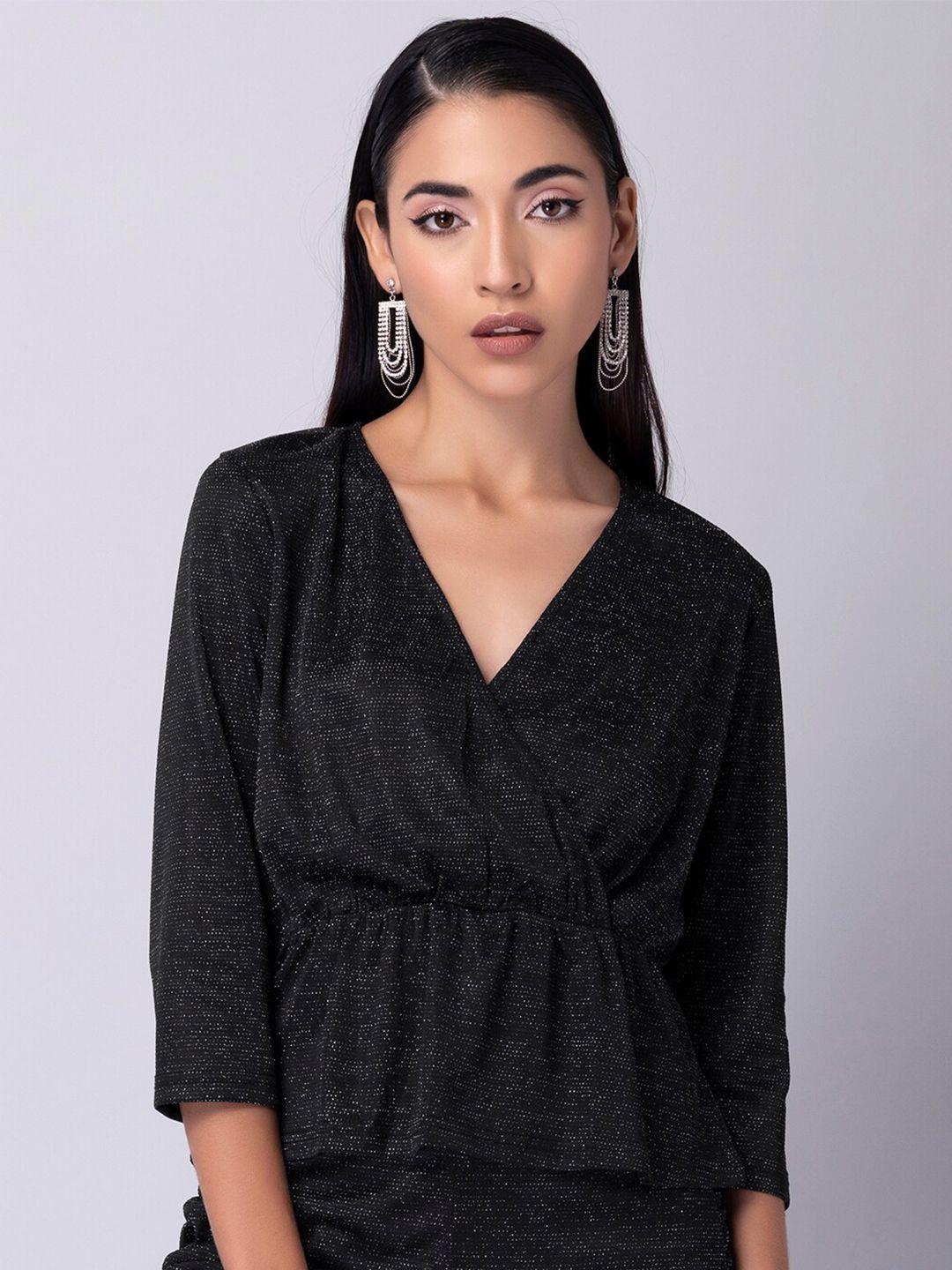 faballey women black wrap peplum top