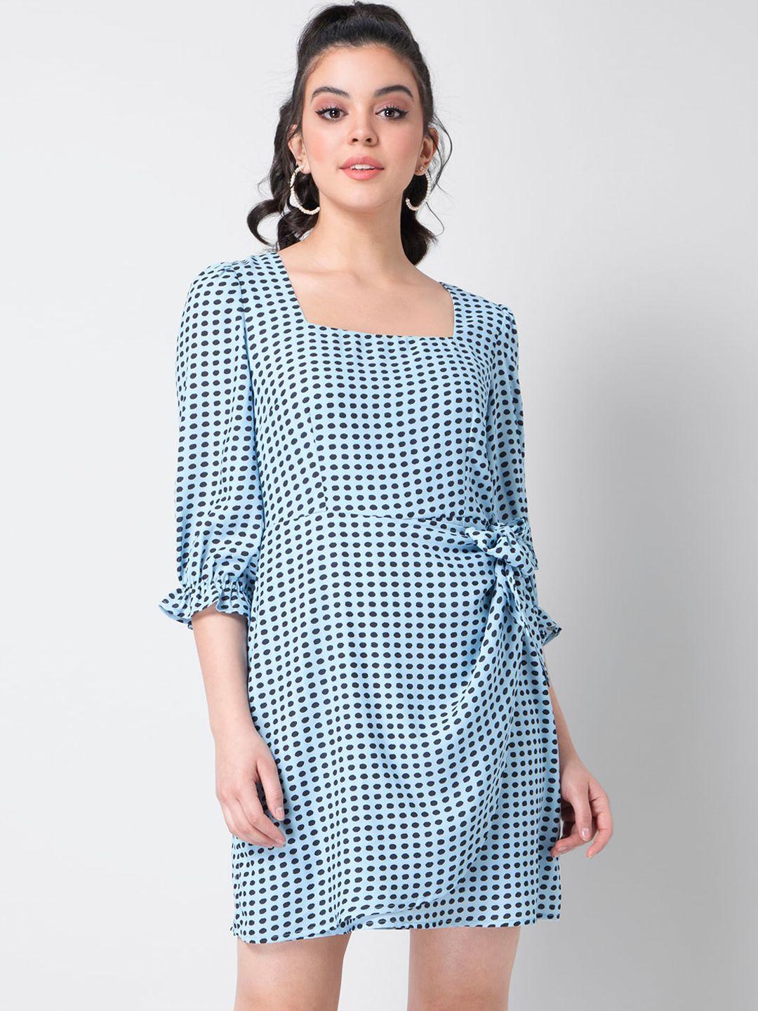 faballey women blue polka dot print wrap dress