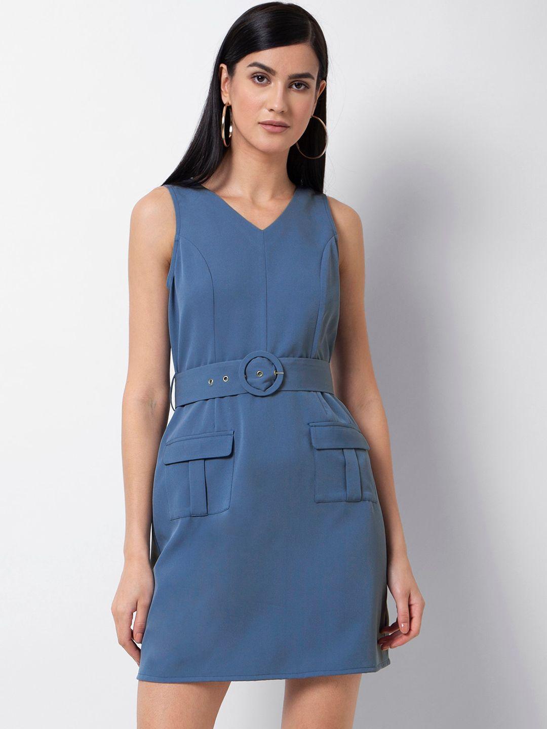 faballey women blue solid sheath dress