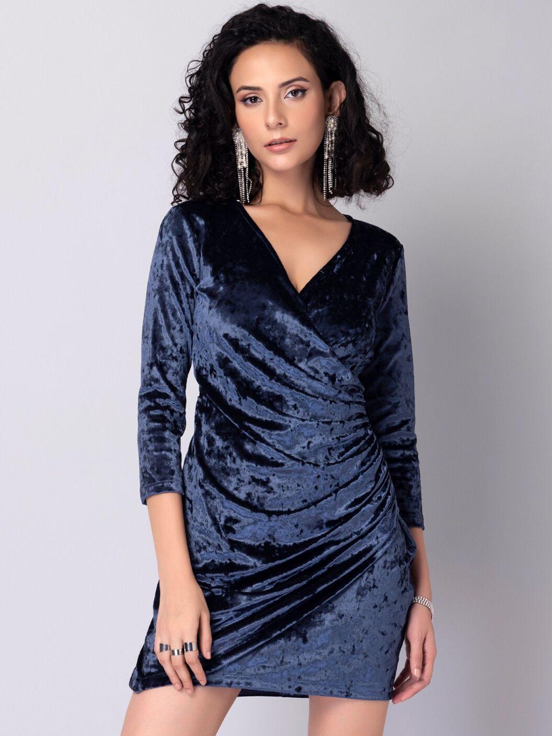 faballey women blue velvet sheath mini dress