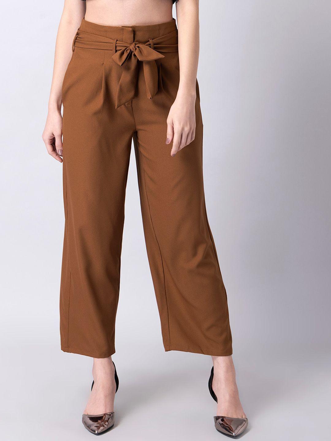 faballey women brown pleated trousers
