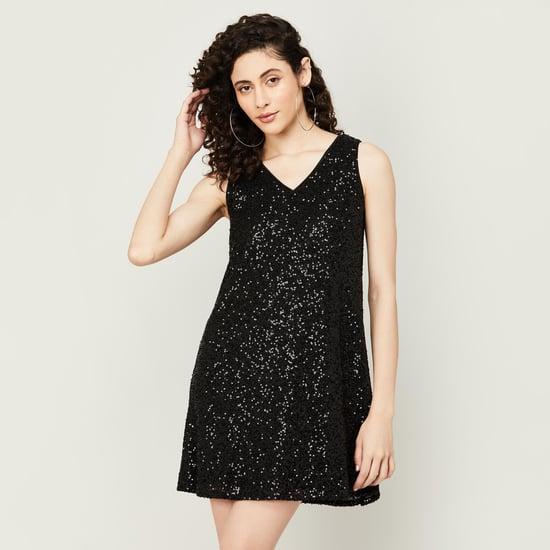 faballey women embellished v-neck a-line dress