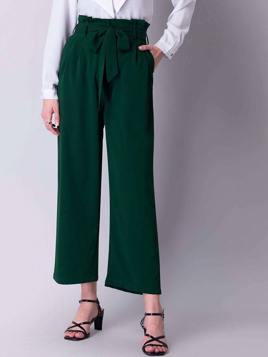 faballey women green pleated trousers