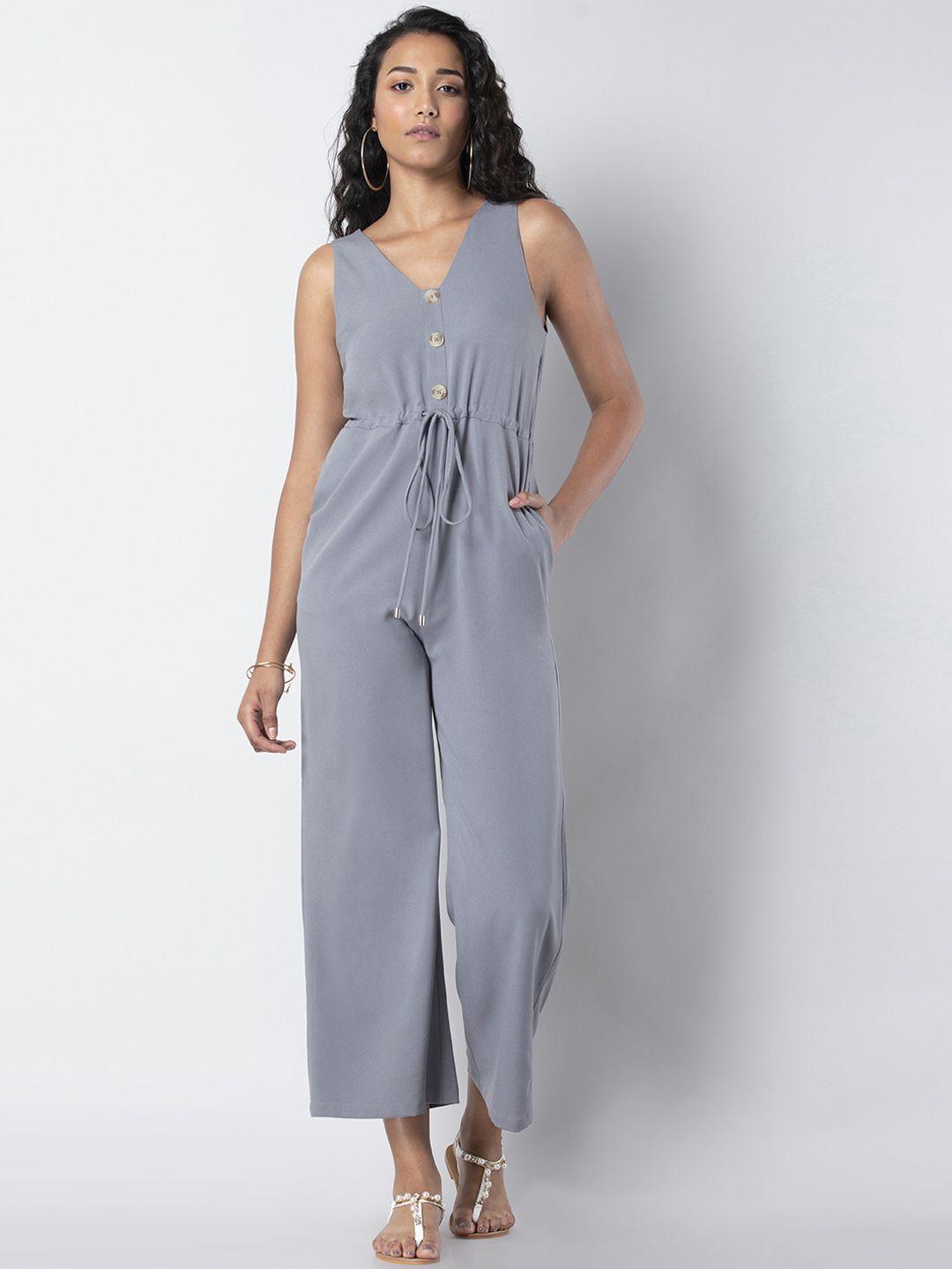 faballey women grey solid basic jumpsuit