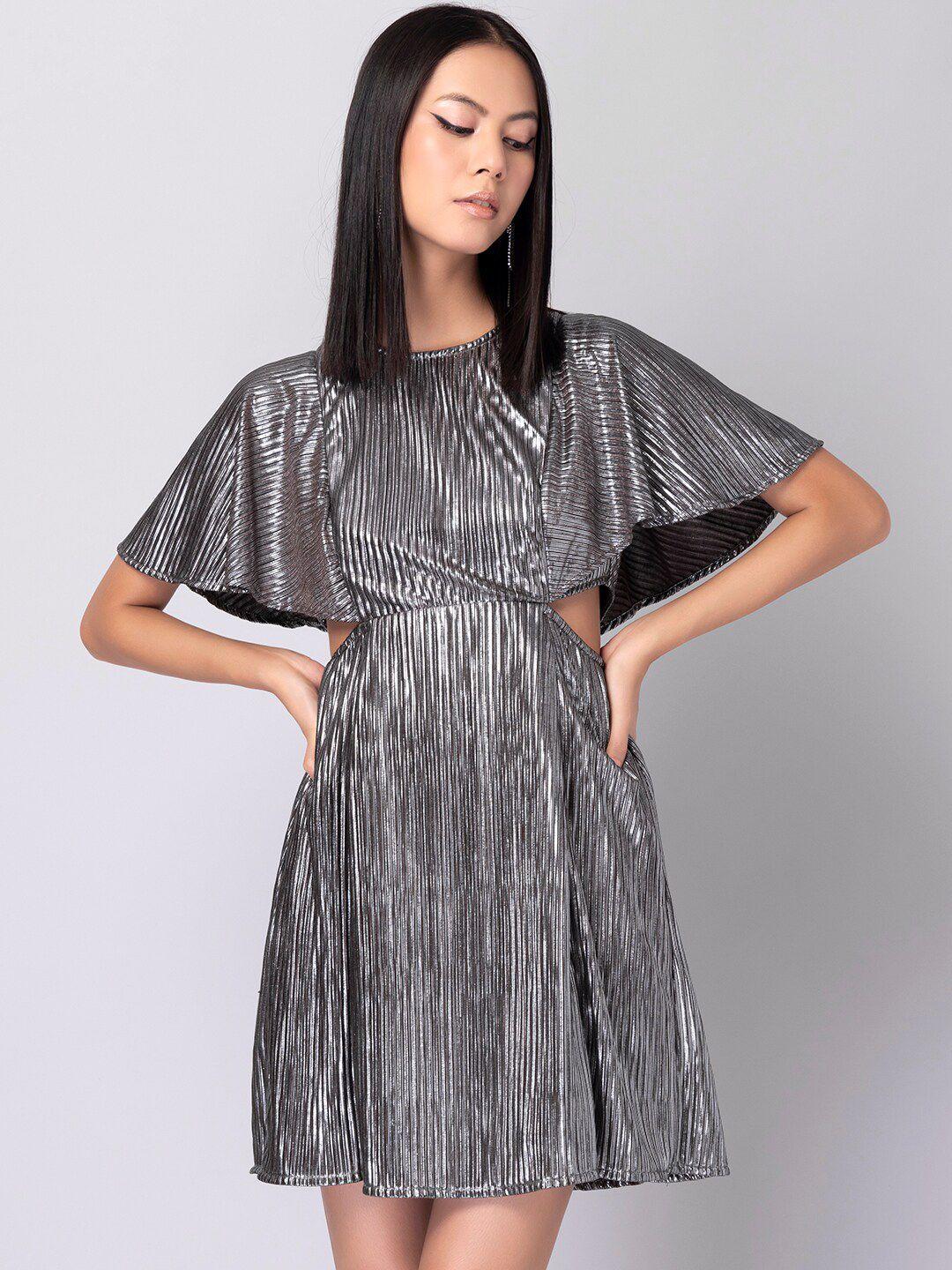 faballey women grey striped fit and flare dress