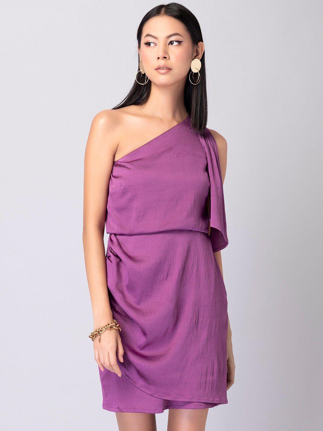 faballey women lavender sheath one shoulder  dress