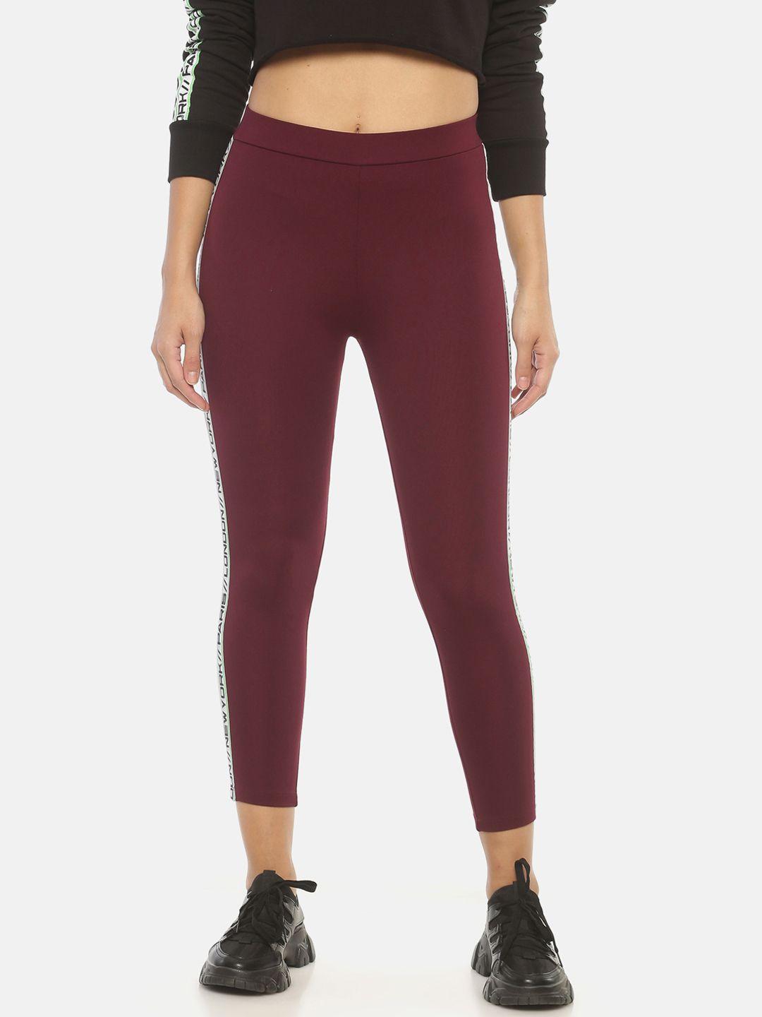 faballey women maroon solid cropped leggings