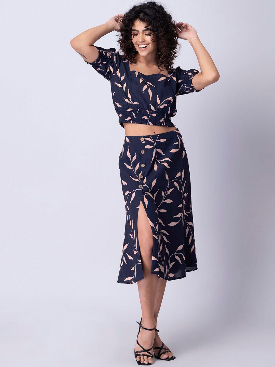 faballey women navy blue printed co-ords