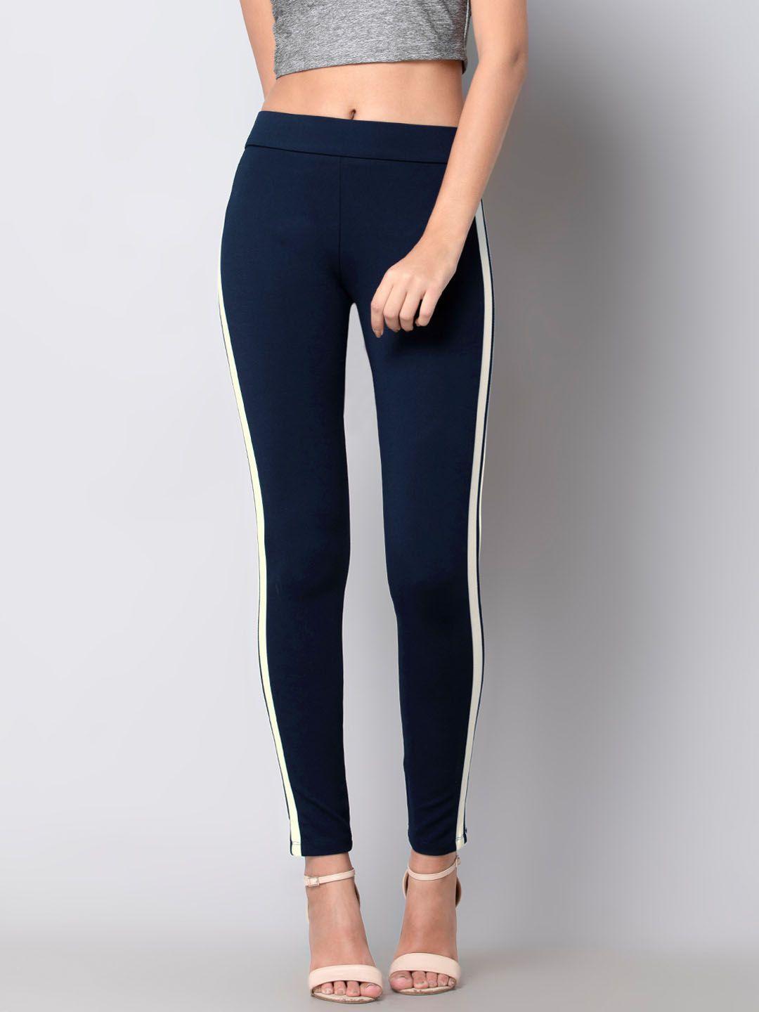 faballey women navy blue solid  ankle length leggings