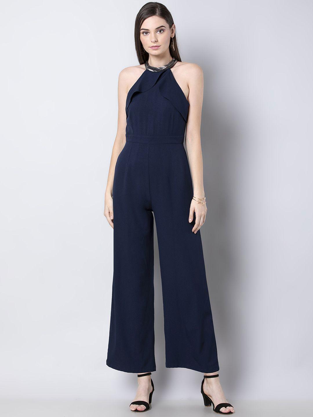 faballey women navy blue solid basic jumpsuit