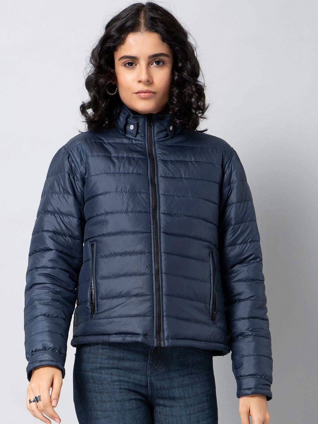 faballey women navy blue solid lightweight puffer jacket