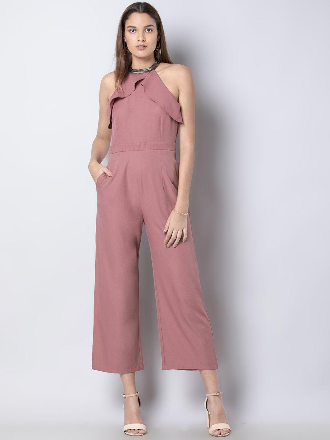 faballey women pink solid basic jumpsuit