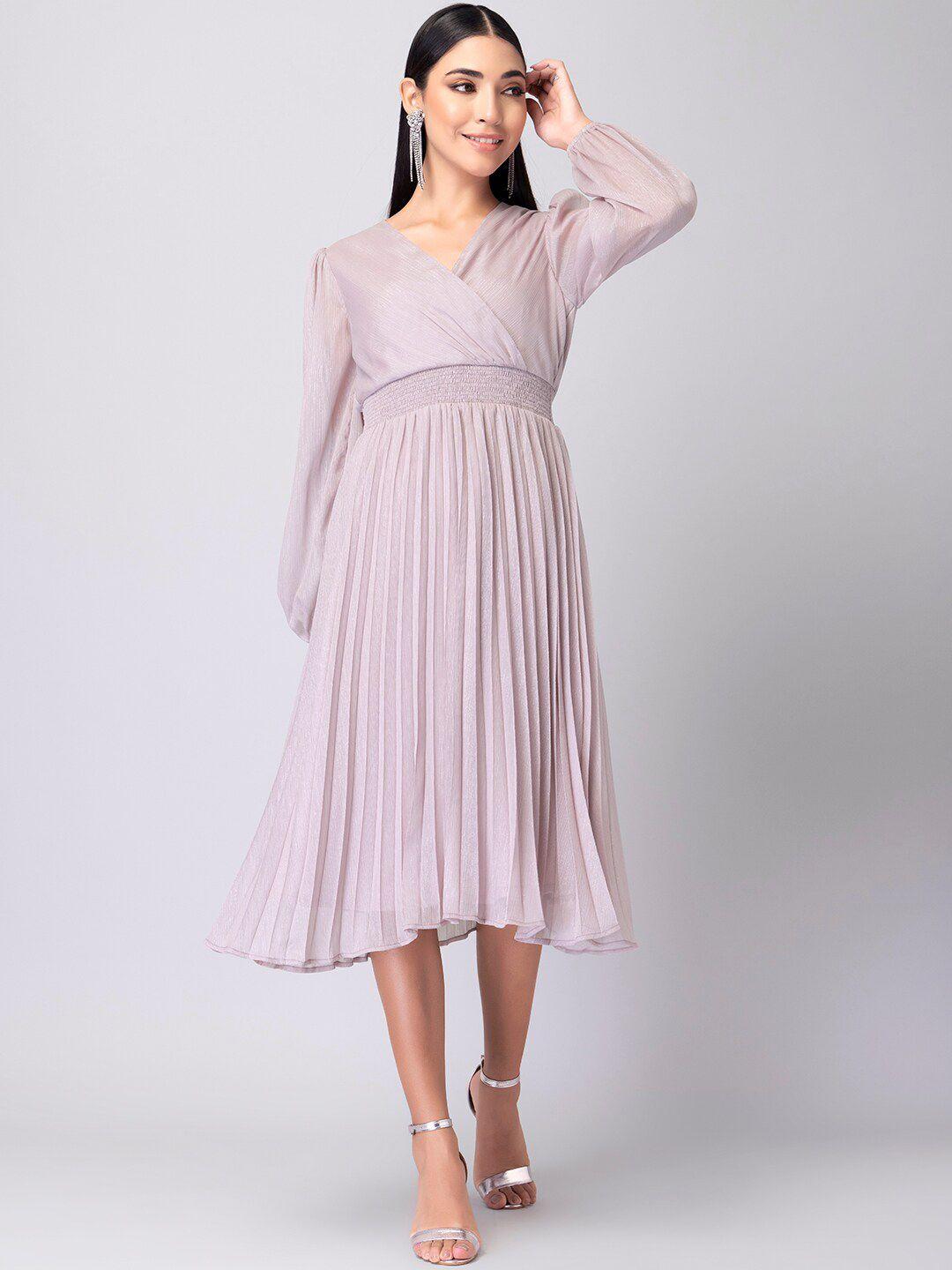 faballey women pink solid pleated wrap dress