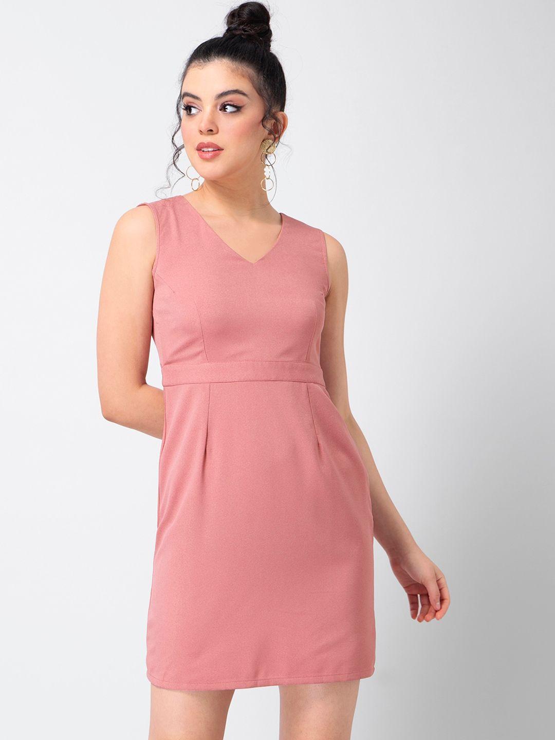 faballey women pink solid sheath dress