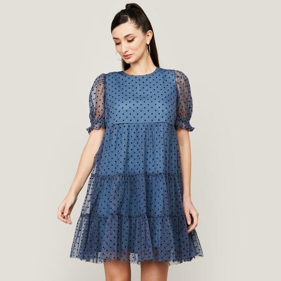 faballey women polka dot printed tiered a-line dress