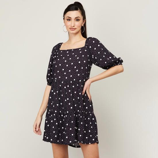faballey women printed square neck a-line dress