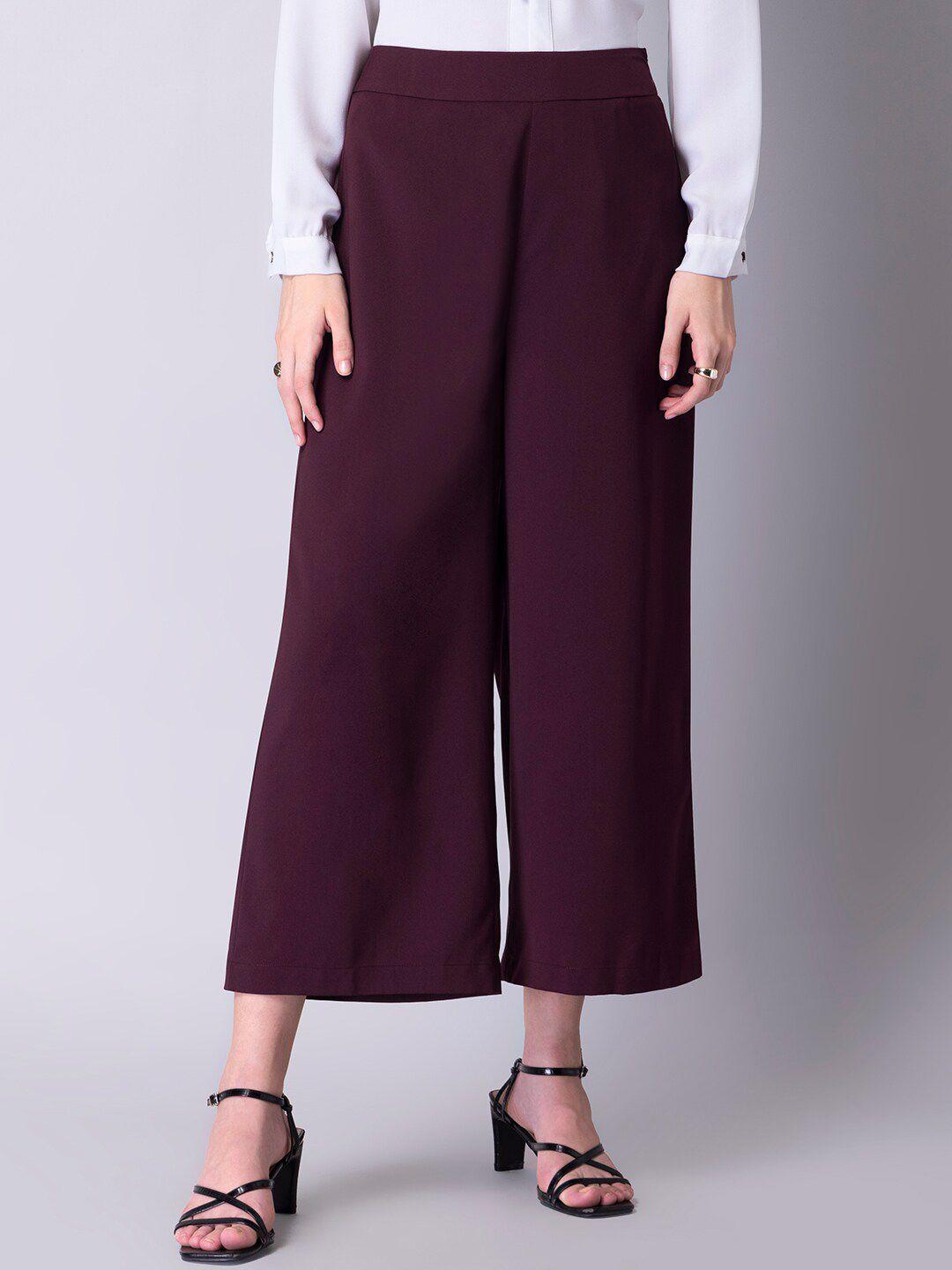 faballey women purple flared high-rise culottes trousers