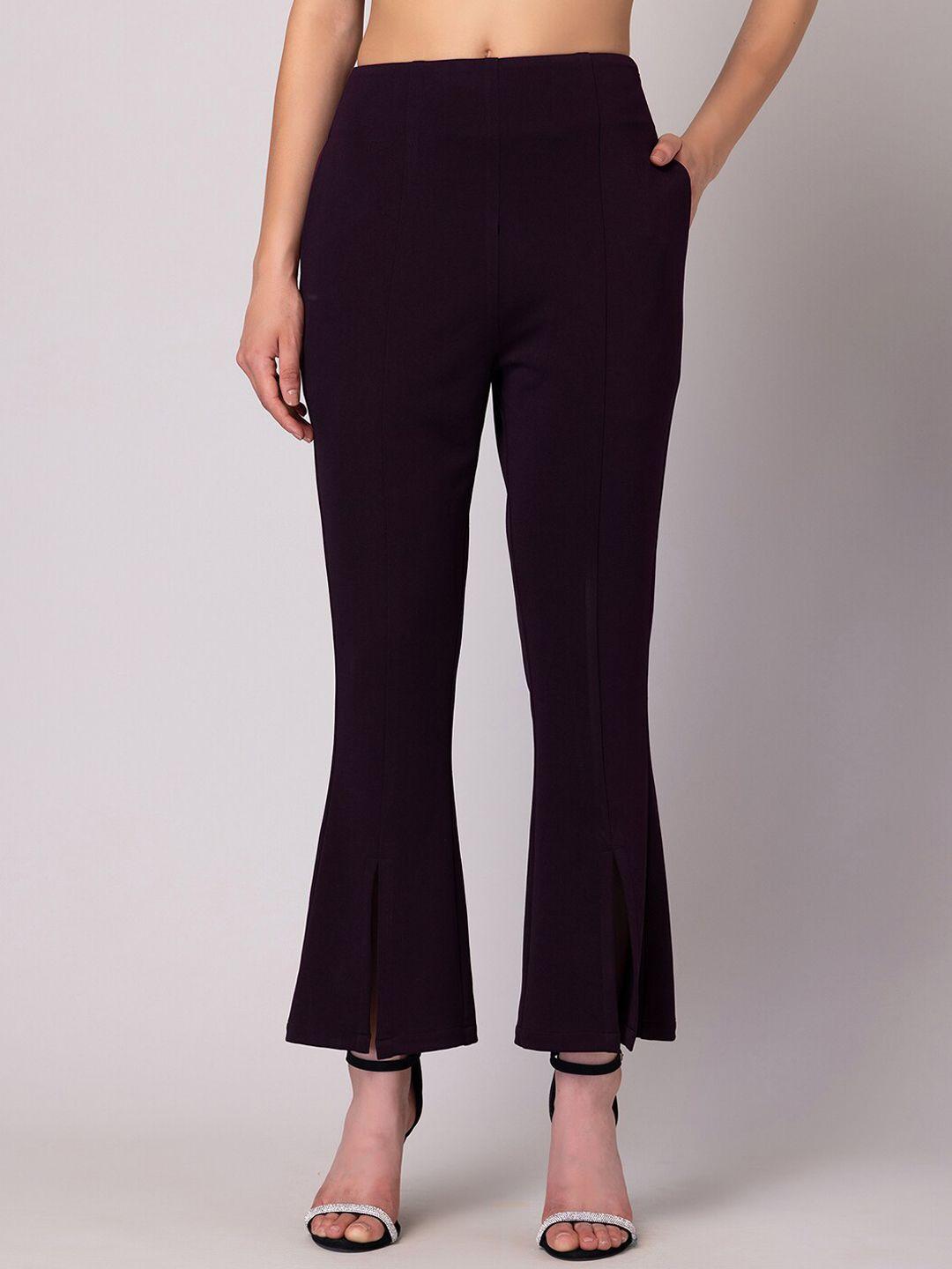 faballey women purple high-rise slit-hem bootcut trousers