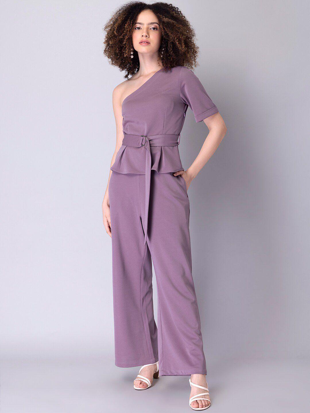 faballey women purple one shoulder top with trousers