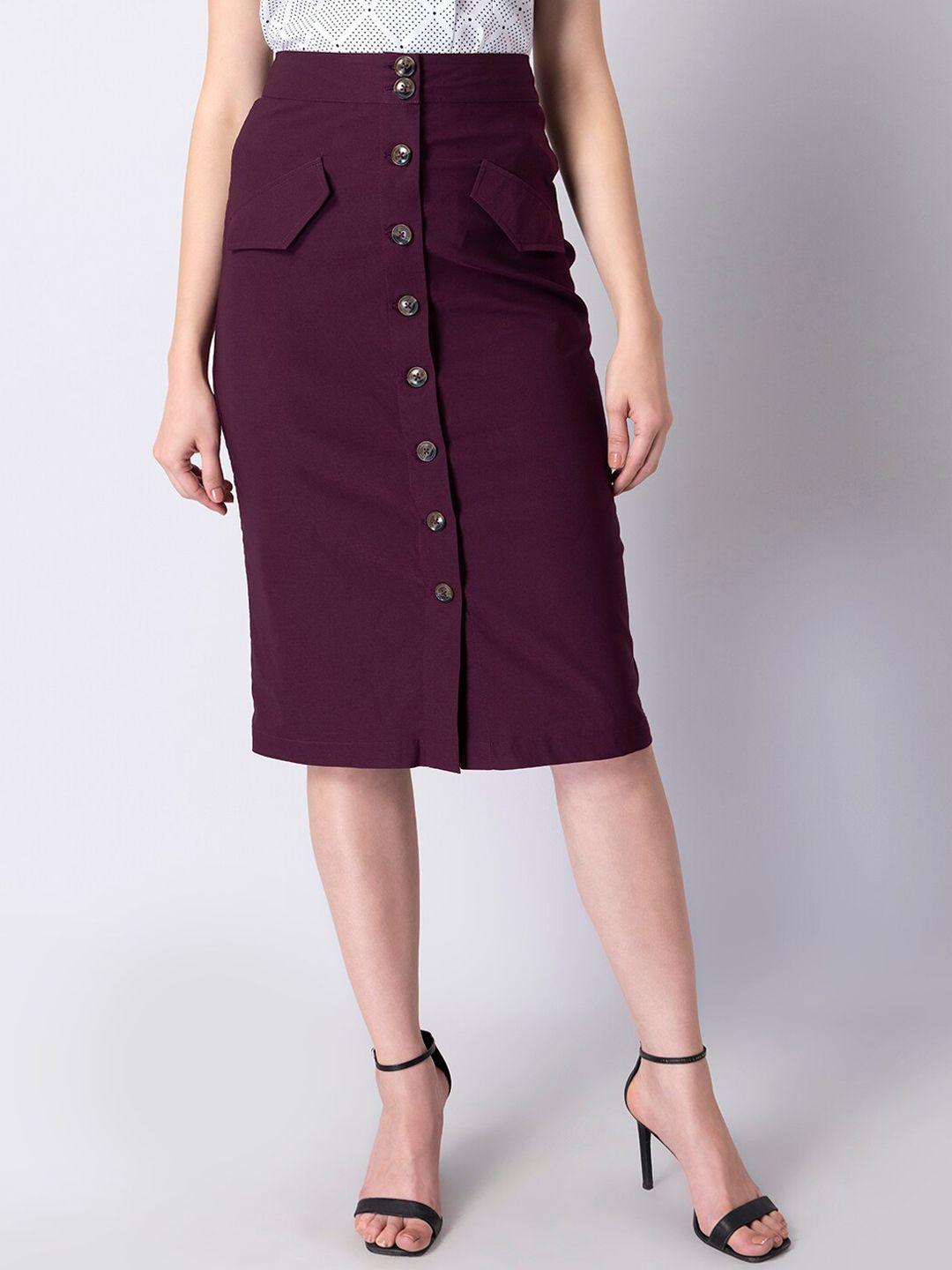 faballey women purple solid pencil skirt