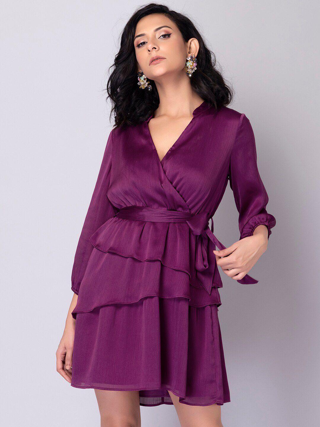 faballey women purple solid wrap dress