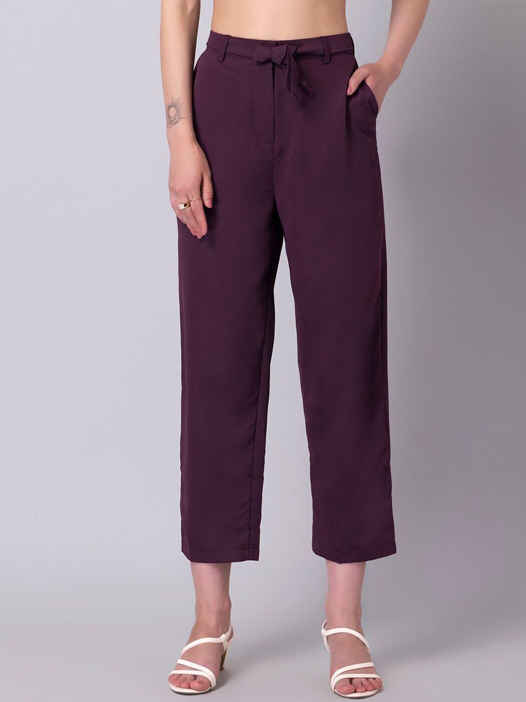 faballey women purple straight fit high-rise trousers