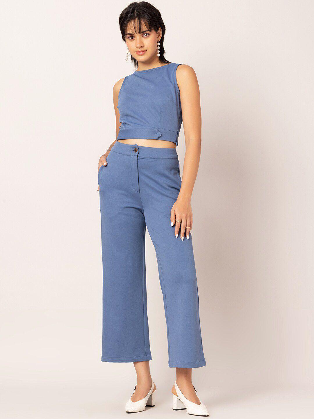 faballey women sleeveless crop top with trouser co-ords