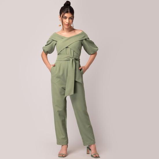 faballey women solid belted jumpsuit