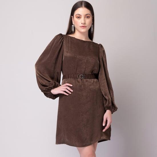 faballey women solid puff sleeves mini dress