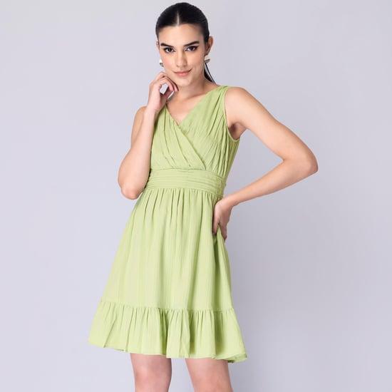 faballey women solid v neck a-line dress